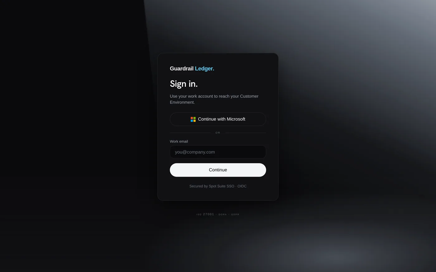 شاشة تسجيل الدخول إلى Guardrail Ledger